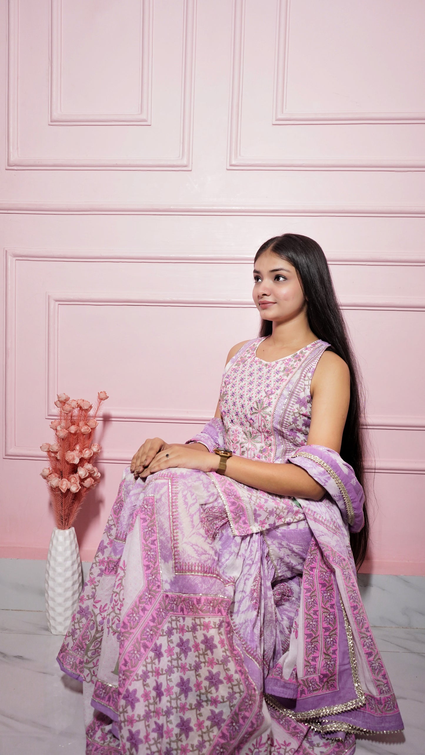 Purple Mulmul Cotton Kurta Set