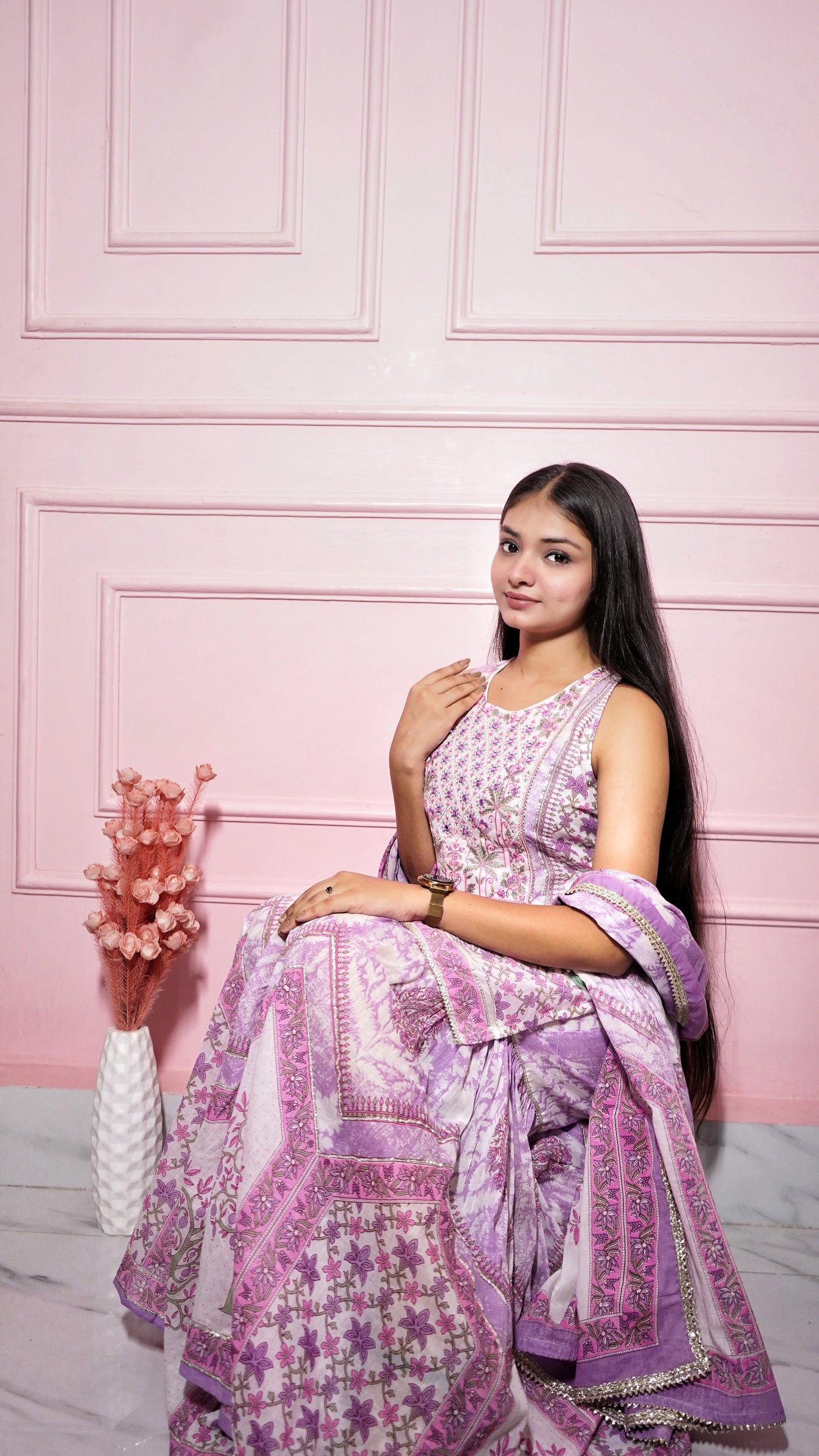 Purple Mulmul Cotton Kurta Set