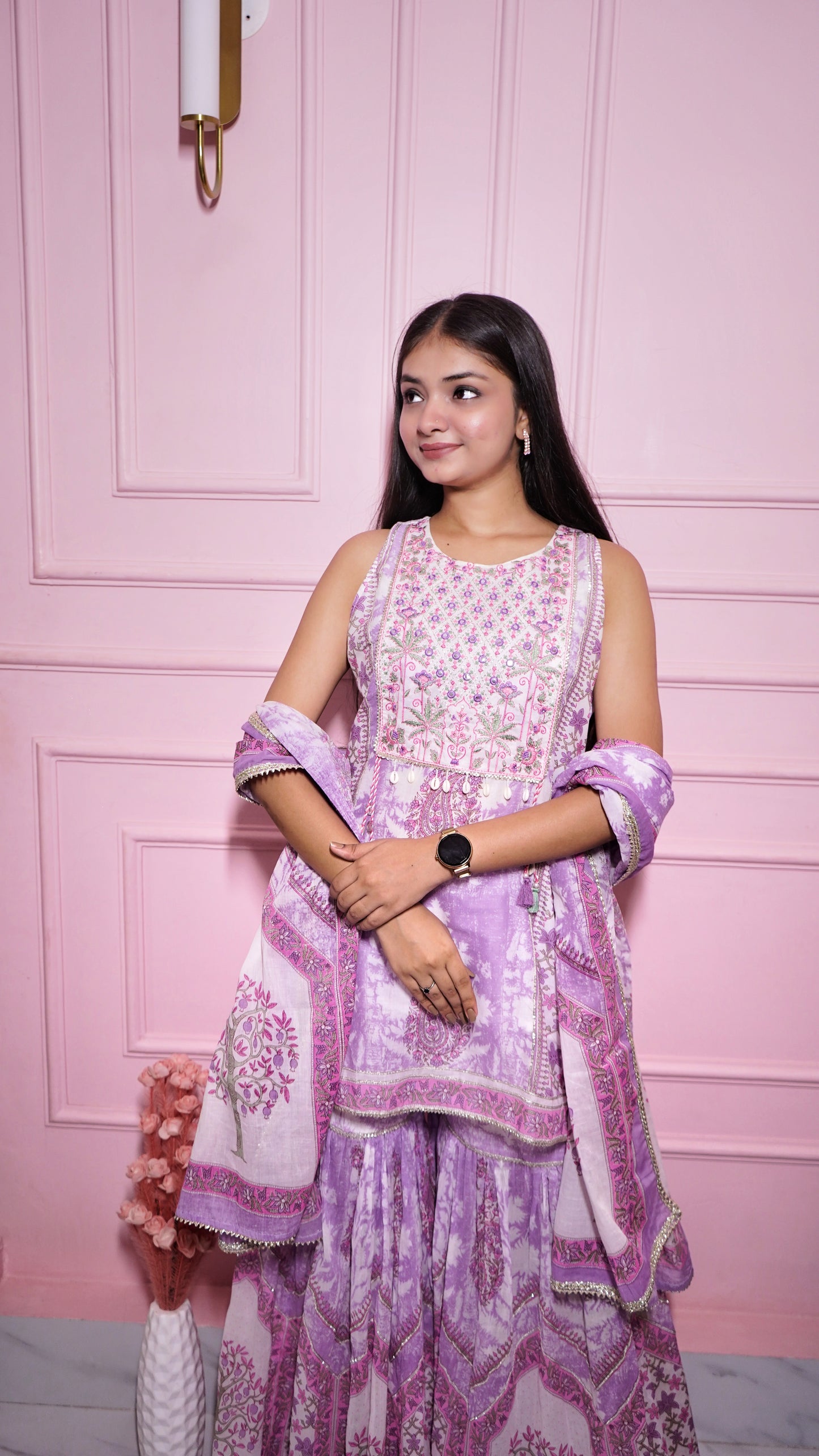 Purple Mulmul Cotton Kurta Set