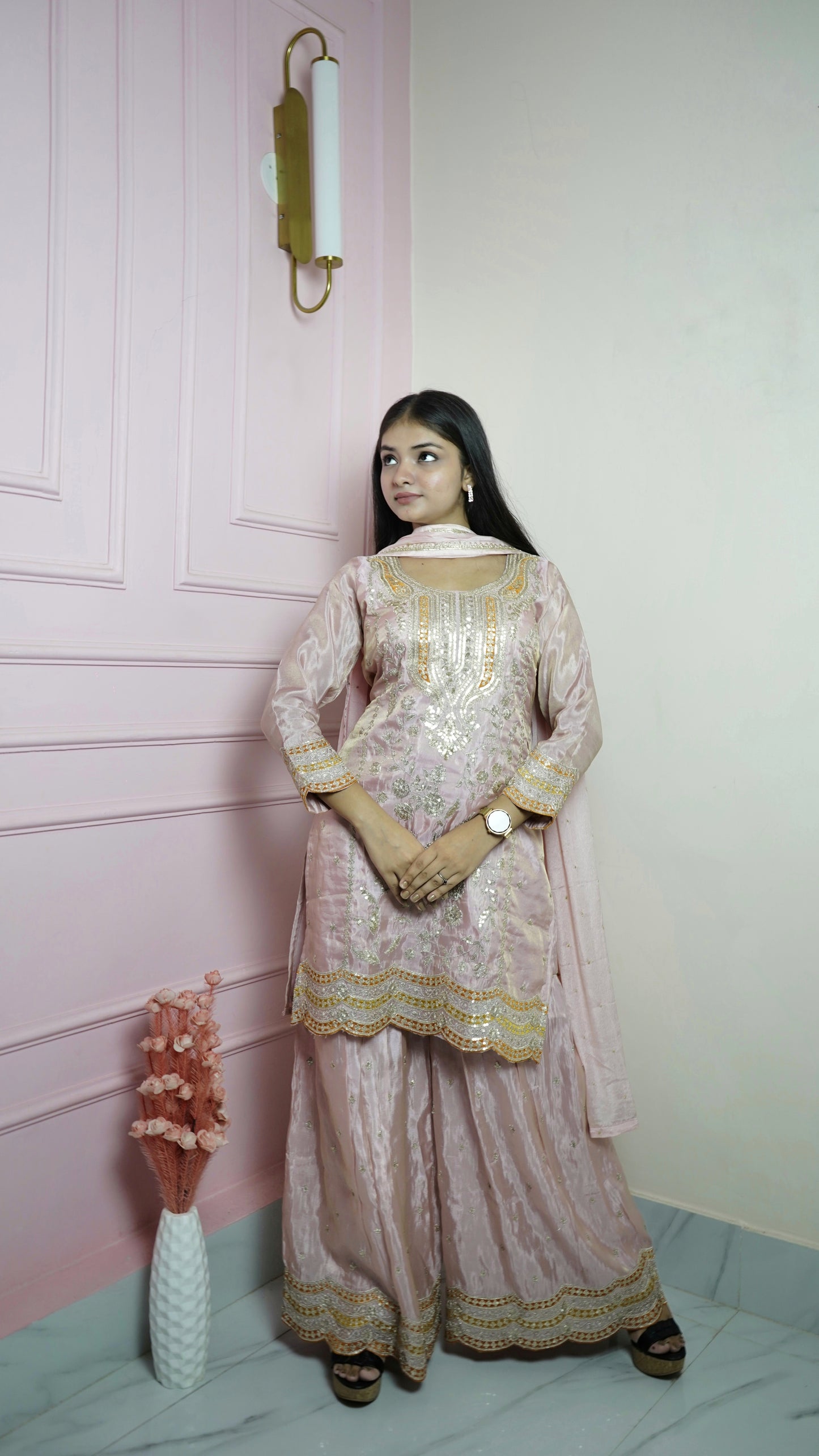 Ivory Pink Zari Suit Set