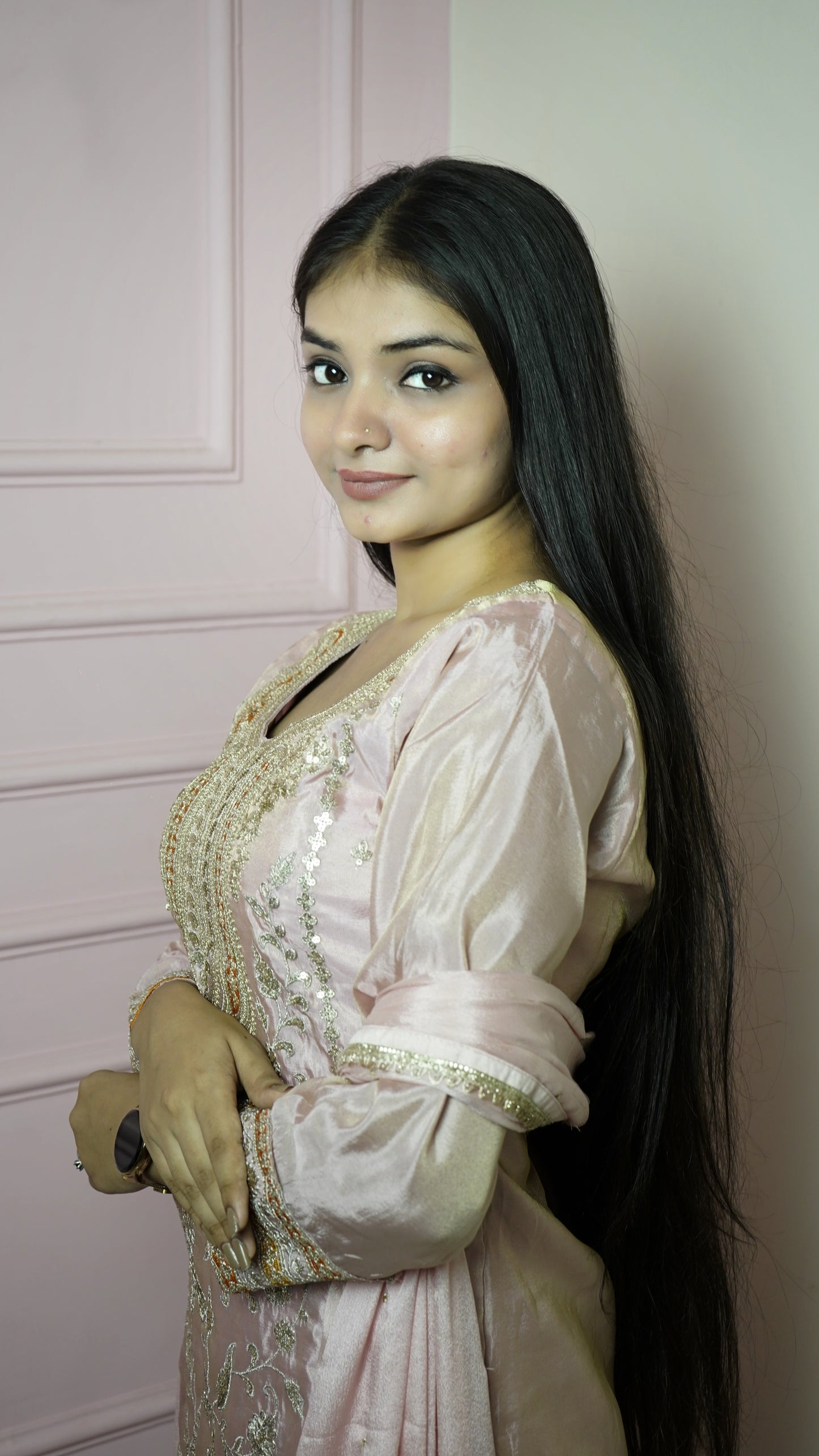 Ivory Pink Zari Suit Set