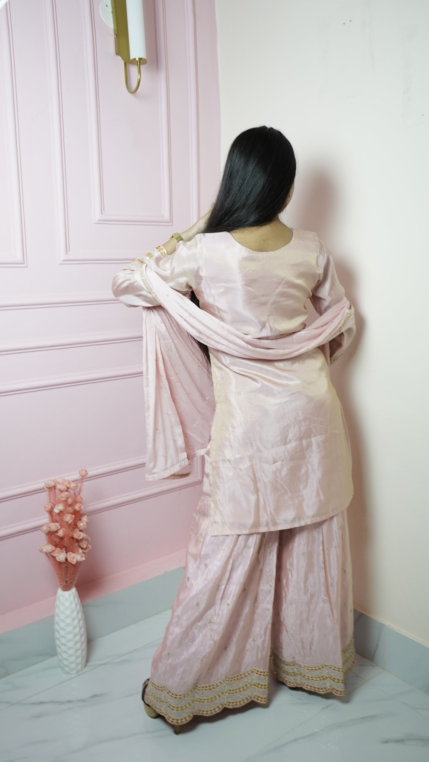 Ivory Pink Zari Suit Set