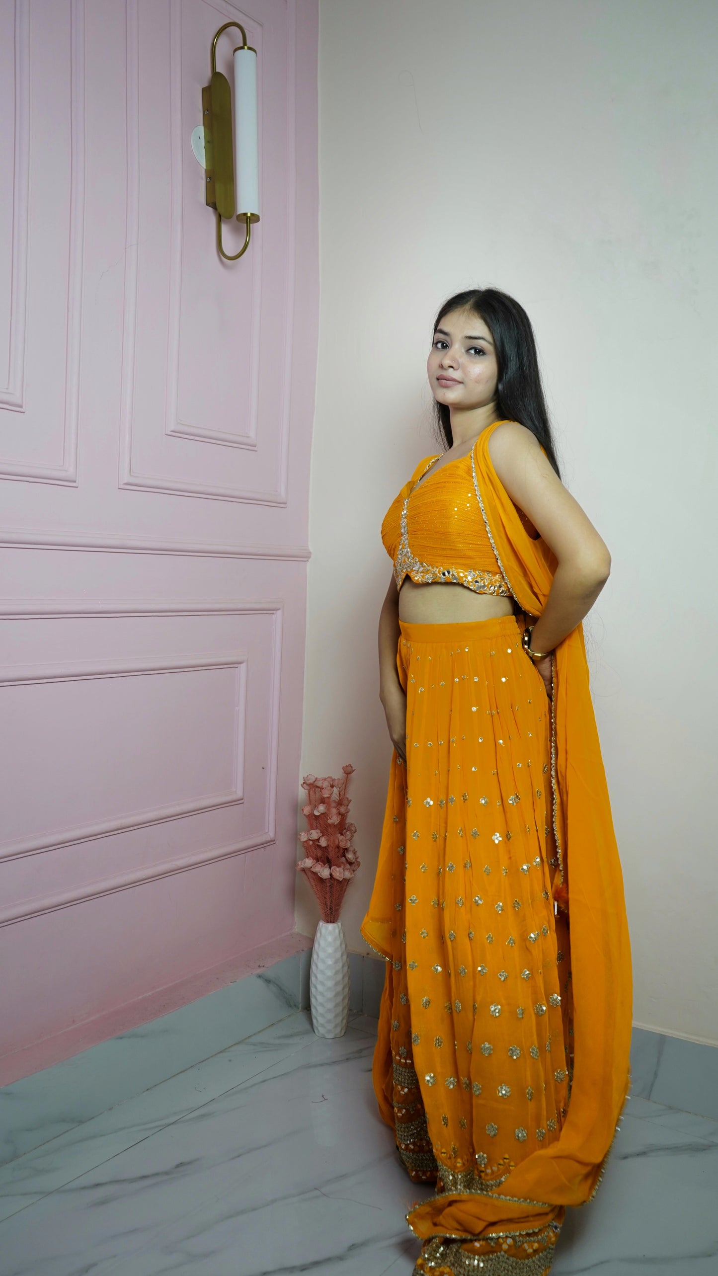 Orange Georgette Indo-Western