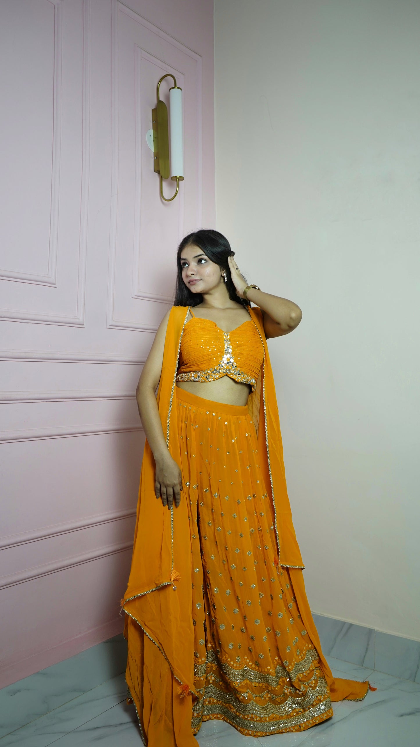 Orange Georgette Indo-Western
