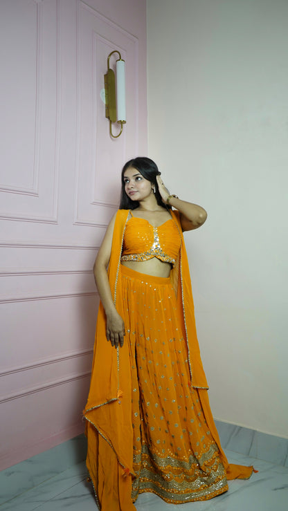 Orange Georgette Indo-Western
