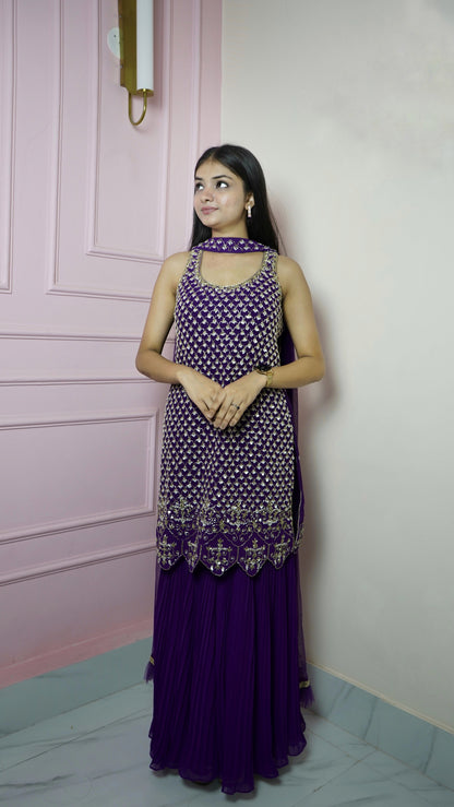 Violet Georgette Cutdana Suit Set