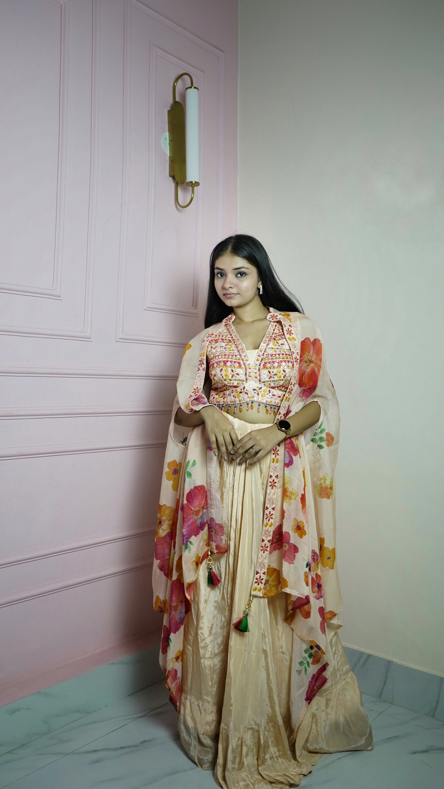 Beige Crepe Georgette Indo-Western