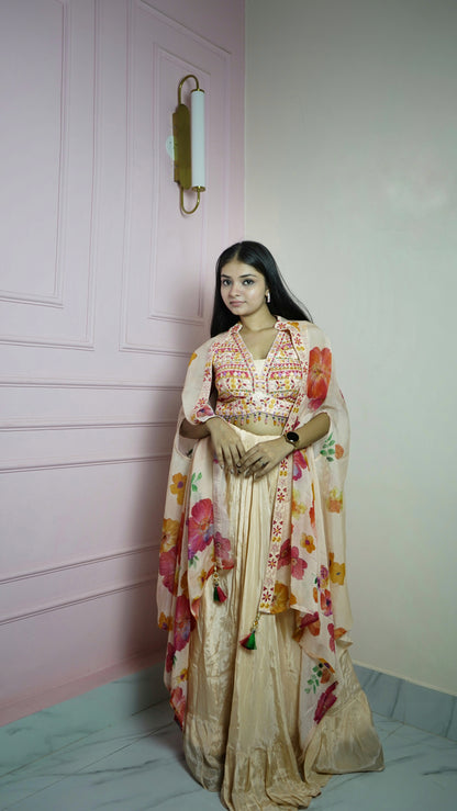 Beige Crepe Georgette Indo-Western