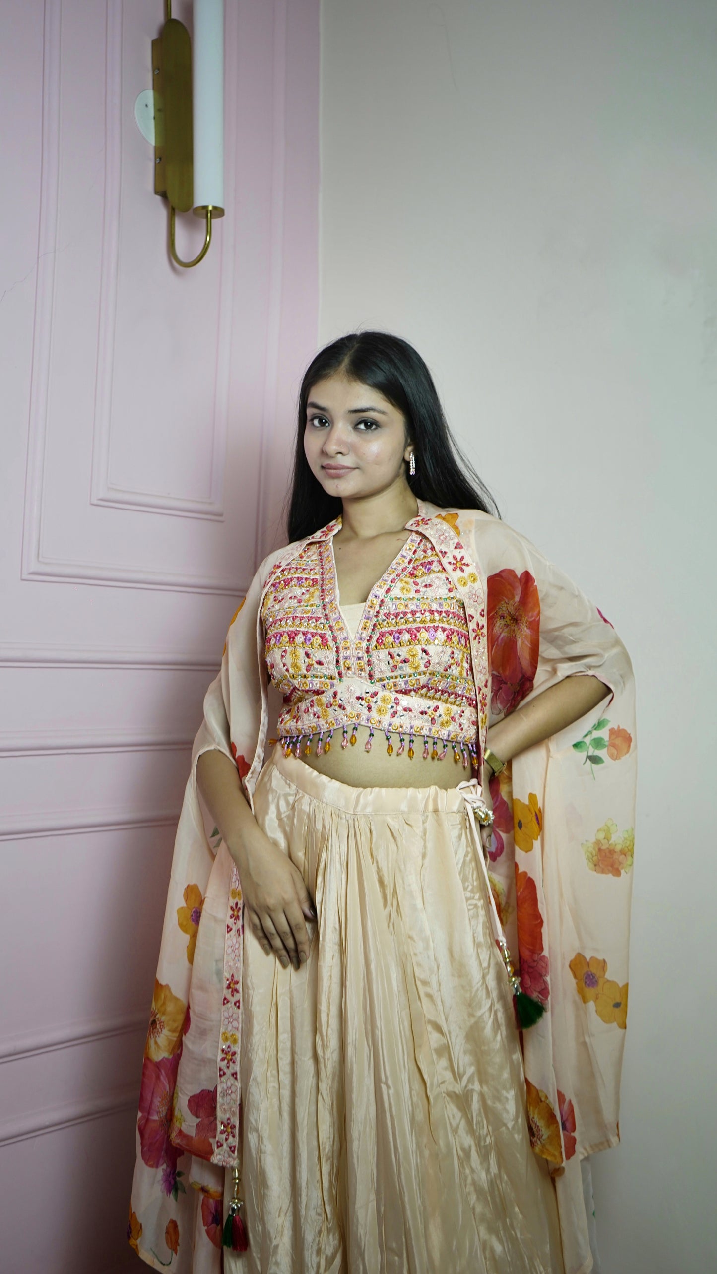 Beige Crepe Georgette Indo-Western