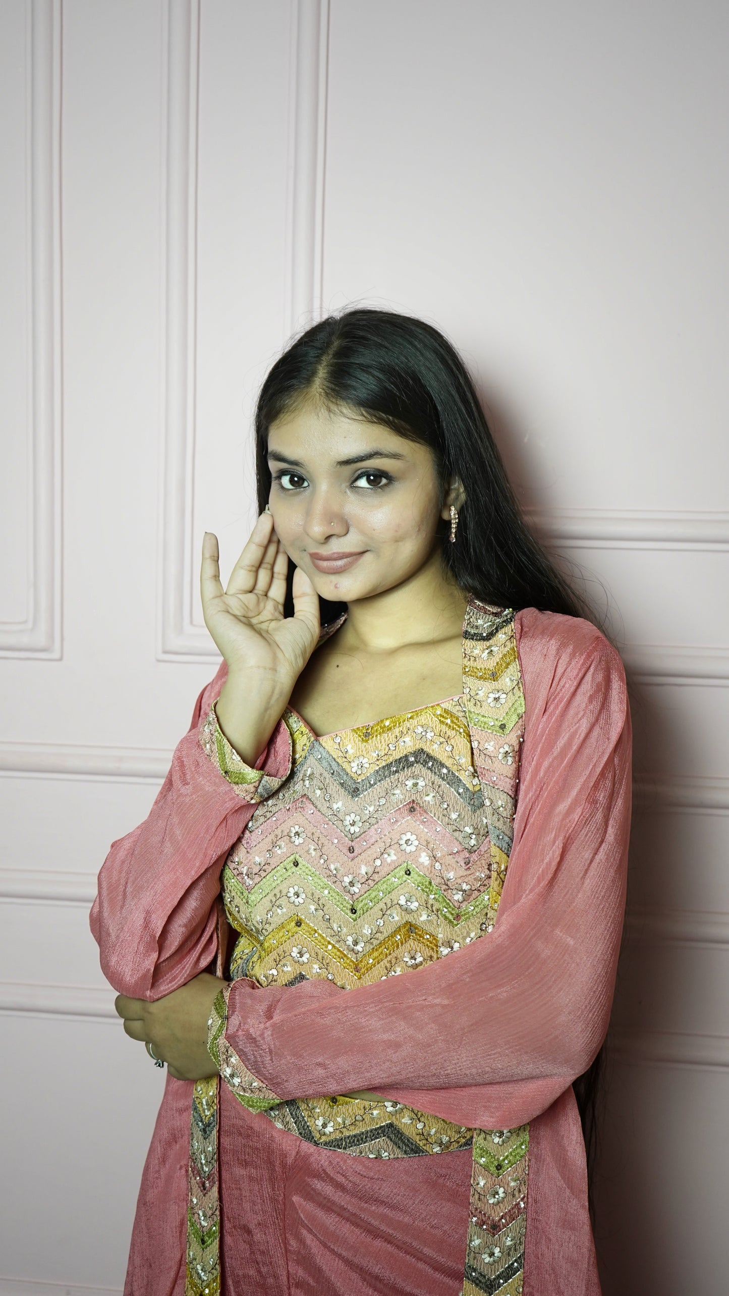 Pink Chinon Sharara Styled Indo Western