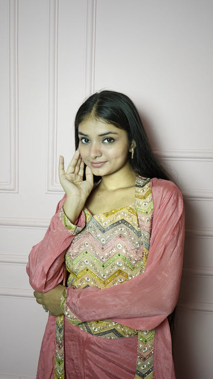 Pink Chinon Sharara Styled Indo Western
