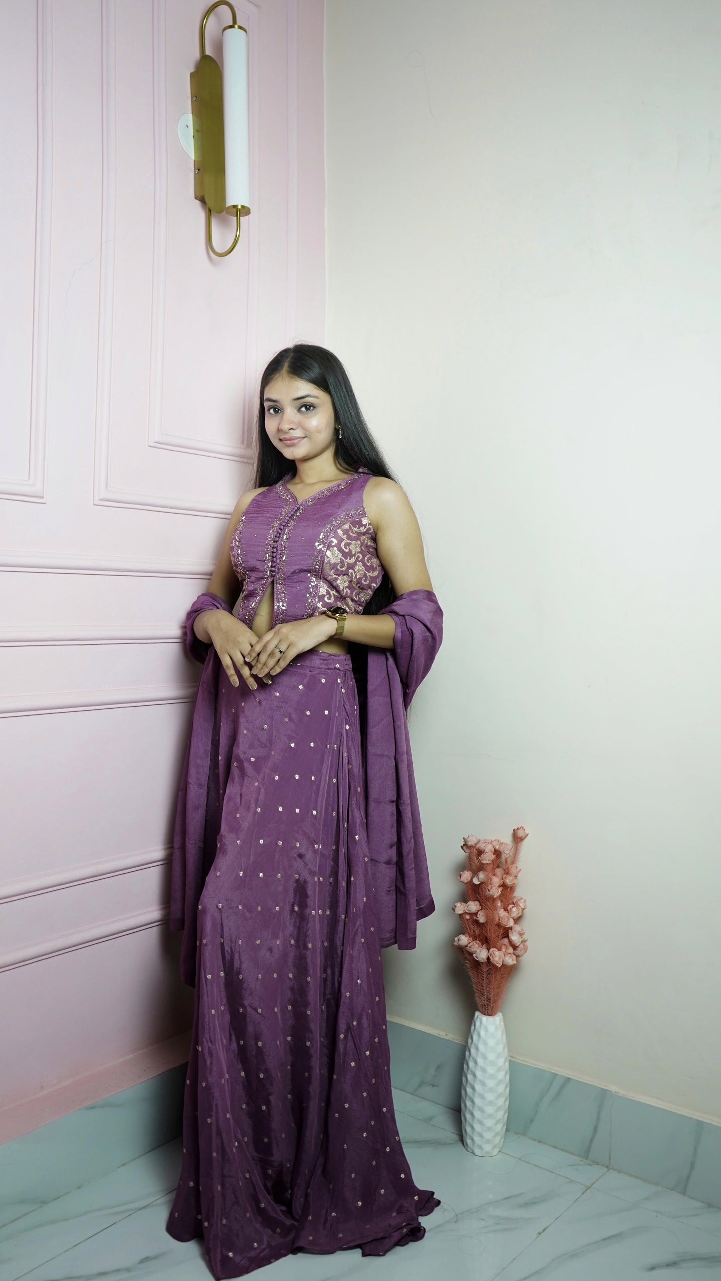 Purple Banarasi Zari Indo Western