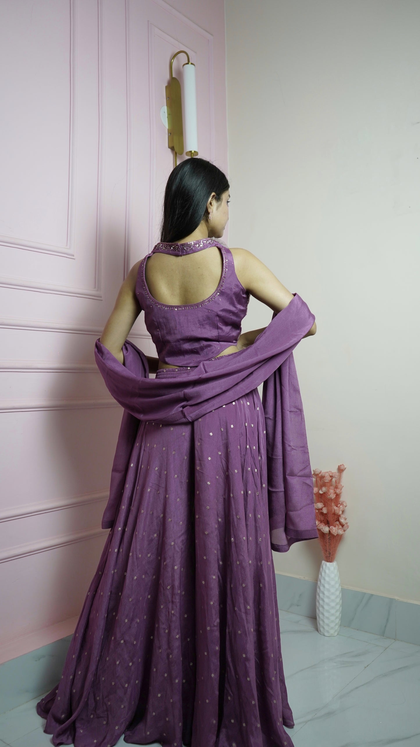Purple Banarasi Zari Indo Western