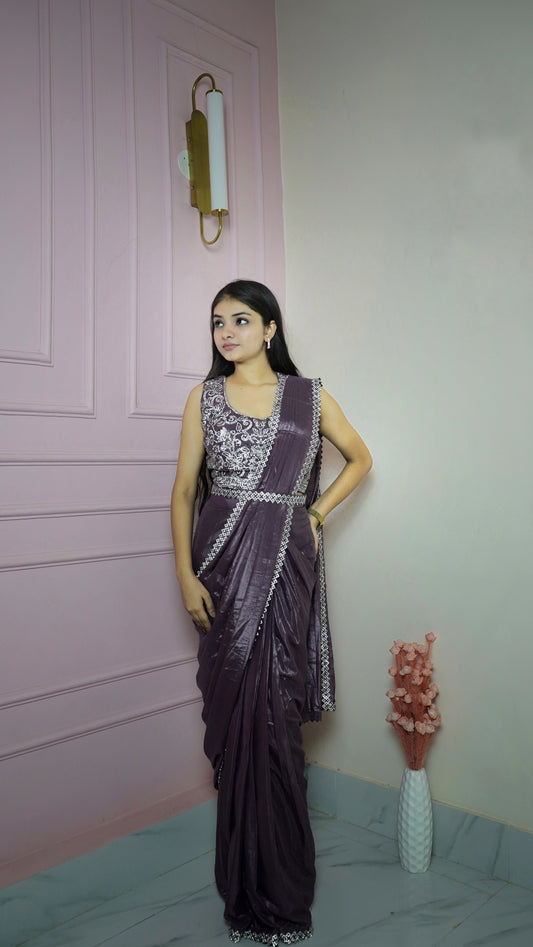 Violet Georgette Ready To Wear Saree