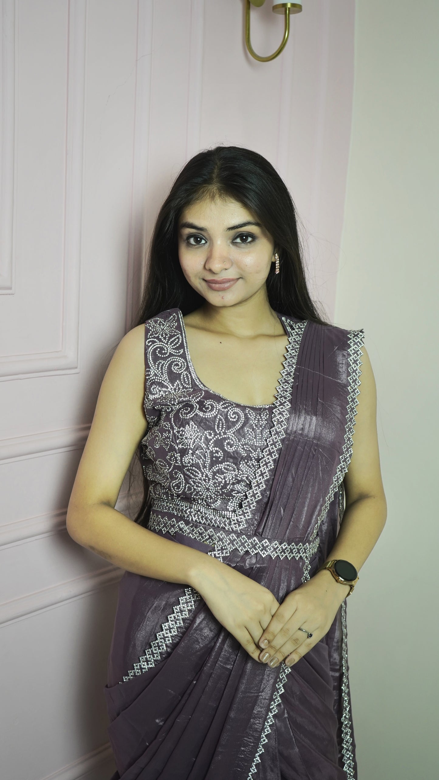 Violet Georgette Ready To Wear Saree