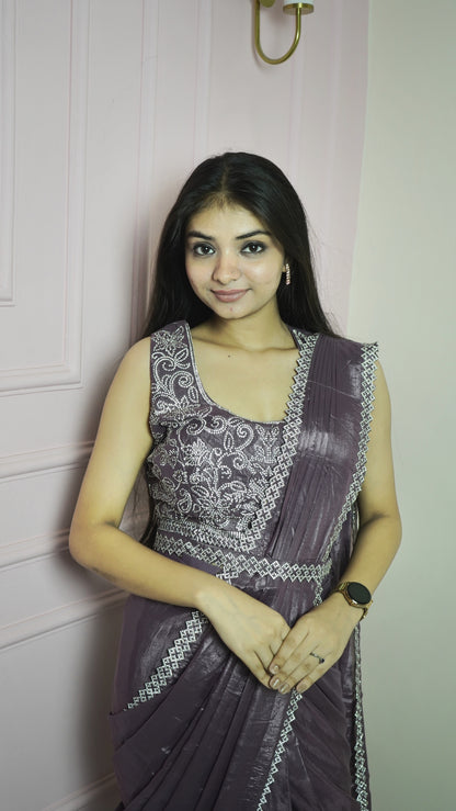Violet Georgette Ready To Wear Saree