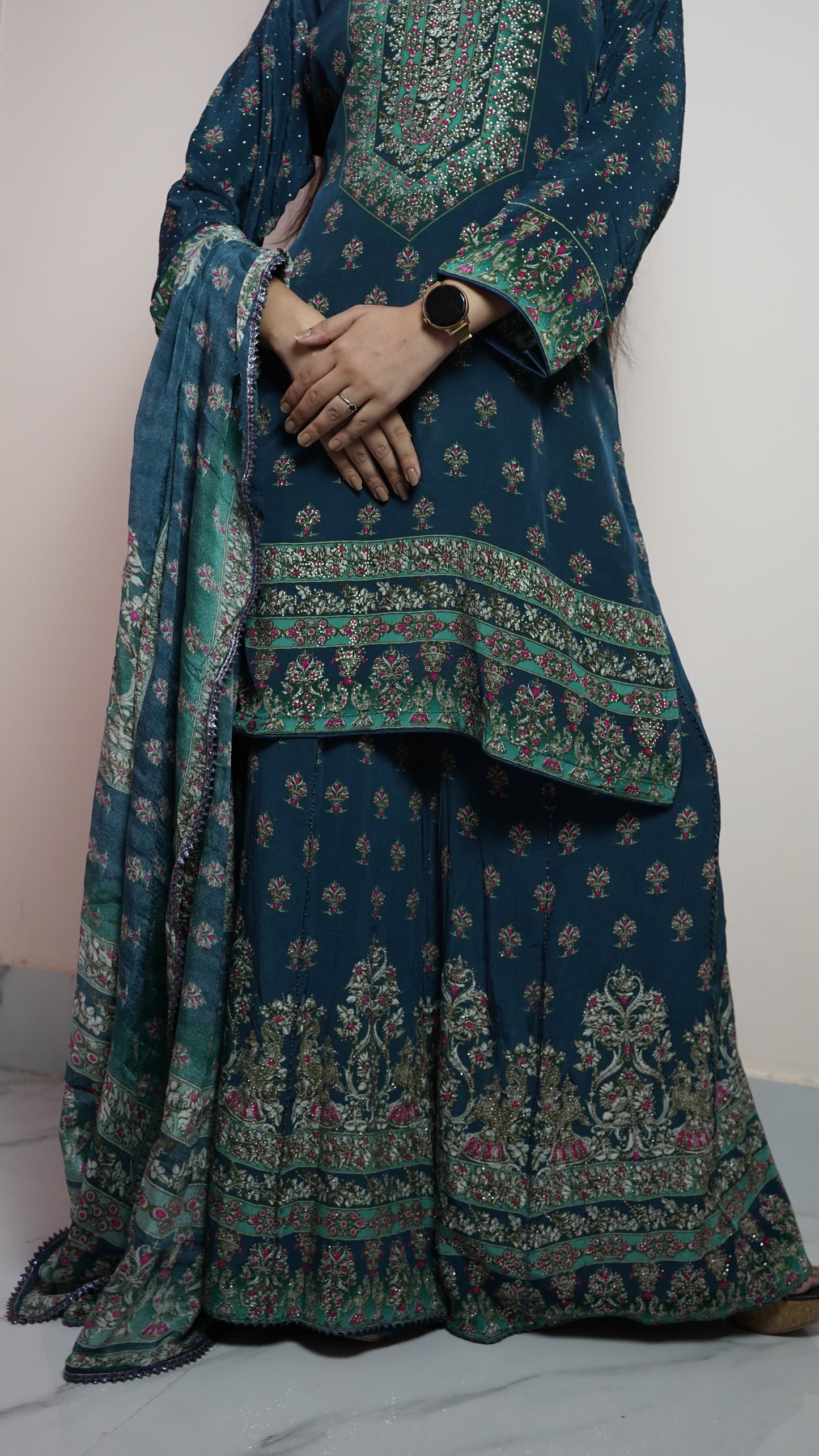 Green Printed Georgette Sharara Set