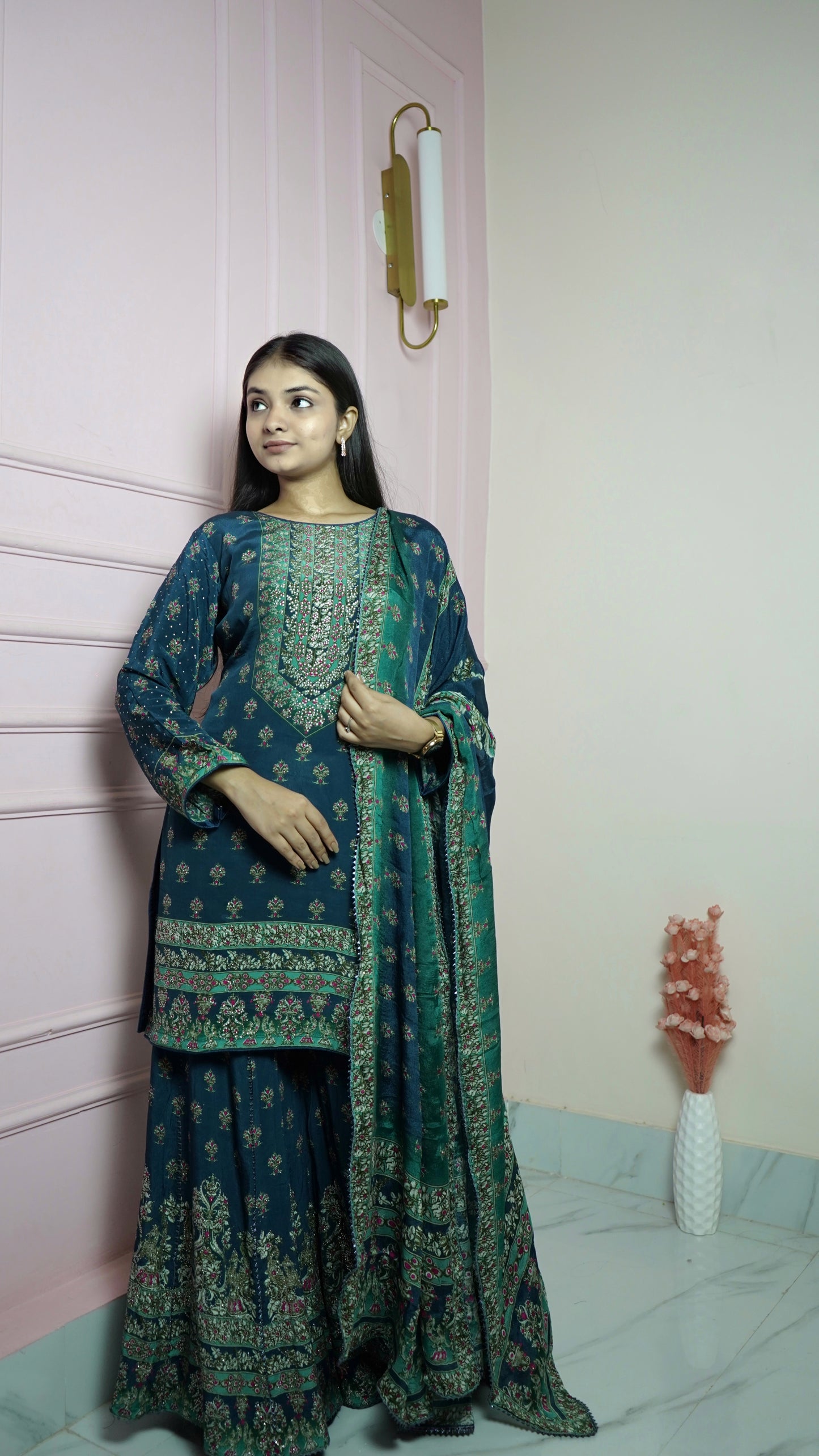 Green Printed Georgette Sharara Set