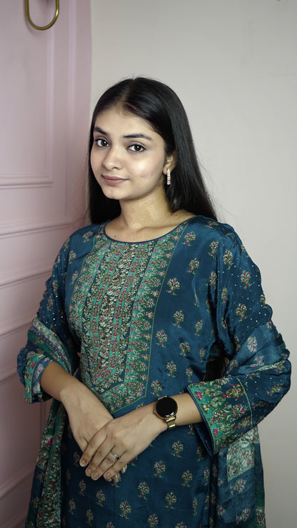 Green Printed Georgette Sharara Set