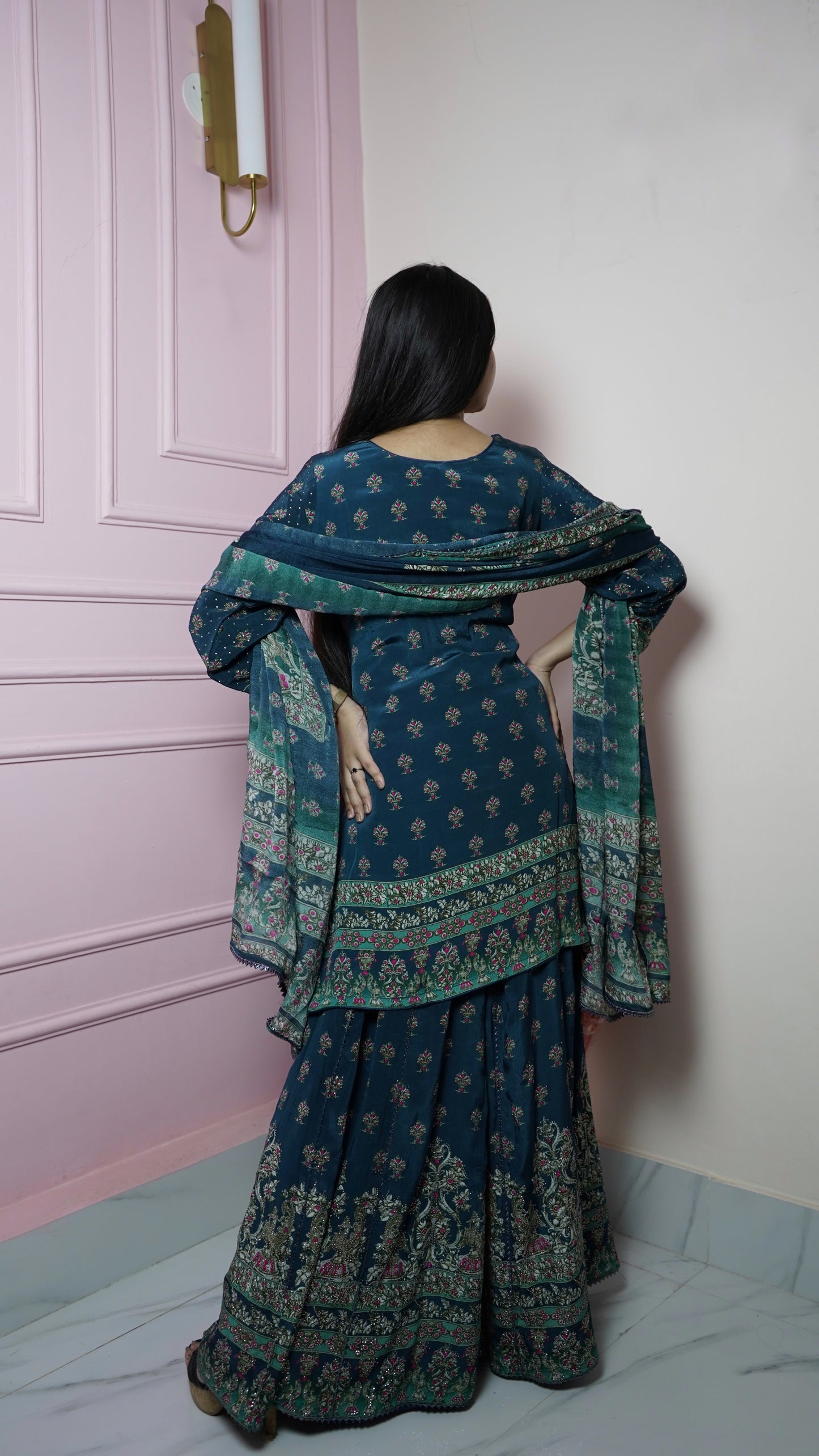 Green Printed Georgette Sharara Set