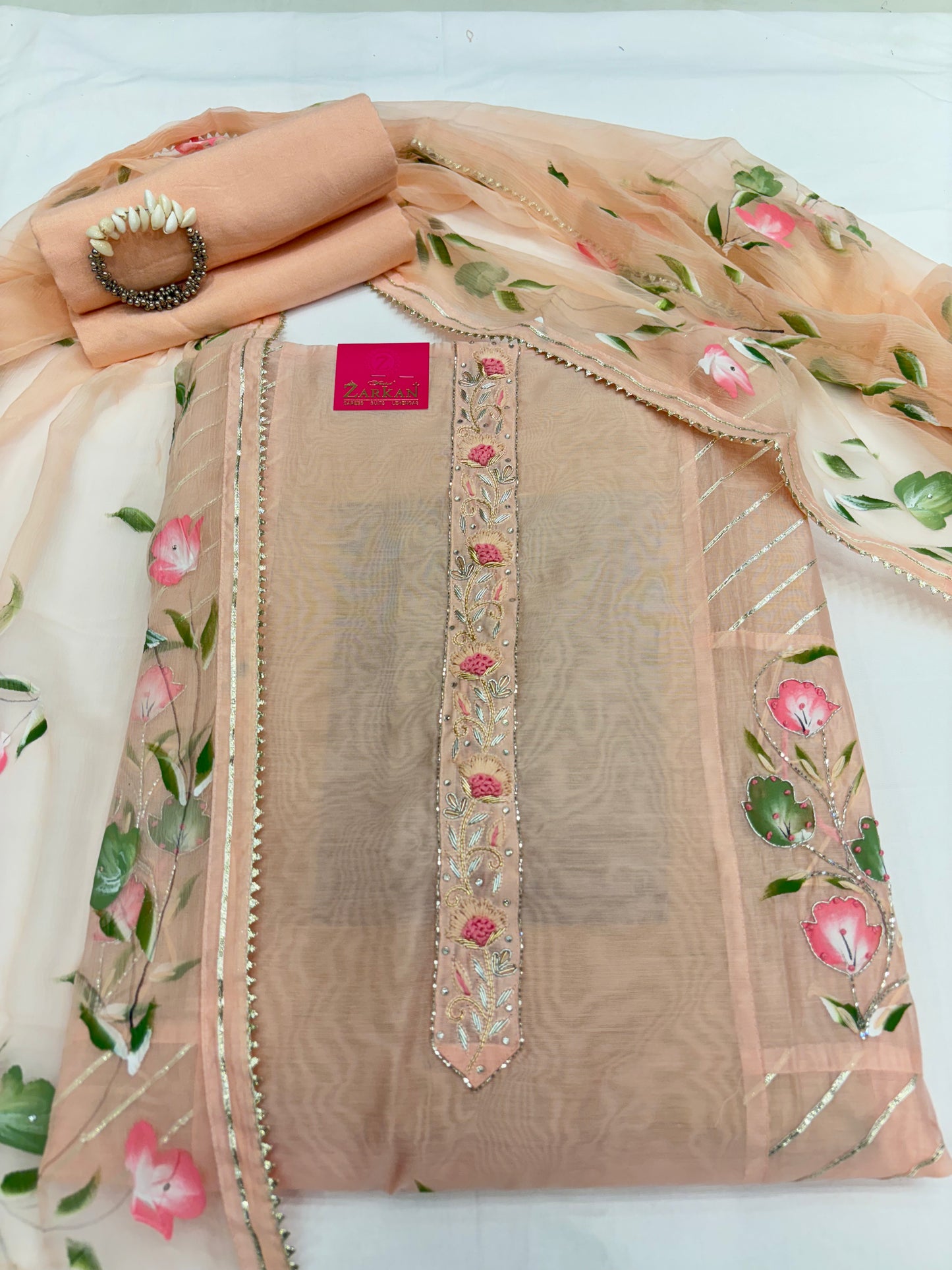 Crayola Peach Chanderi Dress Material