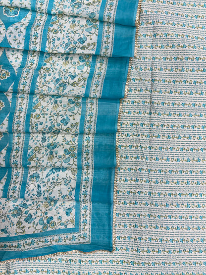 White Printed Cotton Dress Material